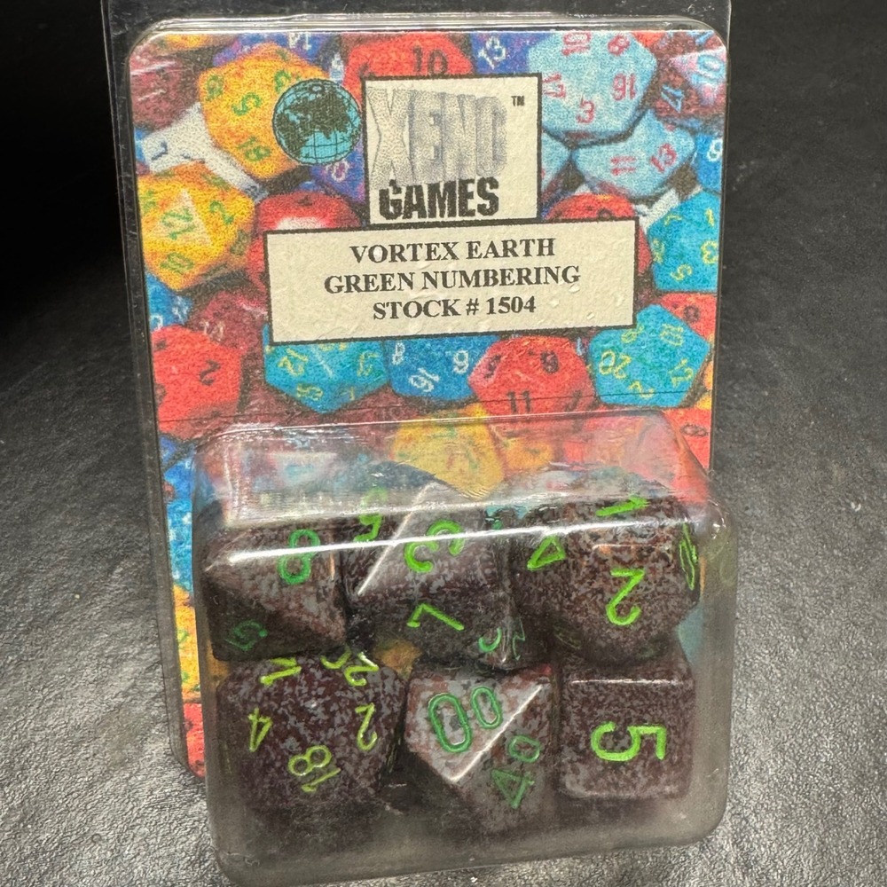 Xeno Games Vortex Earth Dice Set Green Numbering RPG D&D 7‎ Piece Stock 1504 UK